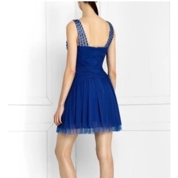 NEW BCBGMAXAZRIA BLUE SAPPHIRE BEADED TULLE DRESS BXZ6L078/M805A SIZE XS - Picture 3 of 8